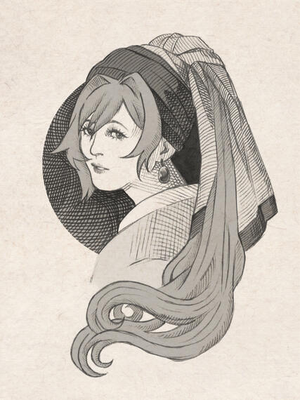 Cross Hatching Portrait with Design Element